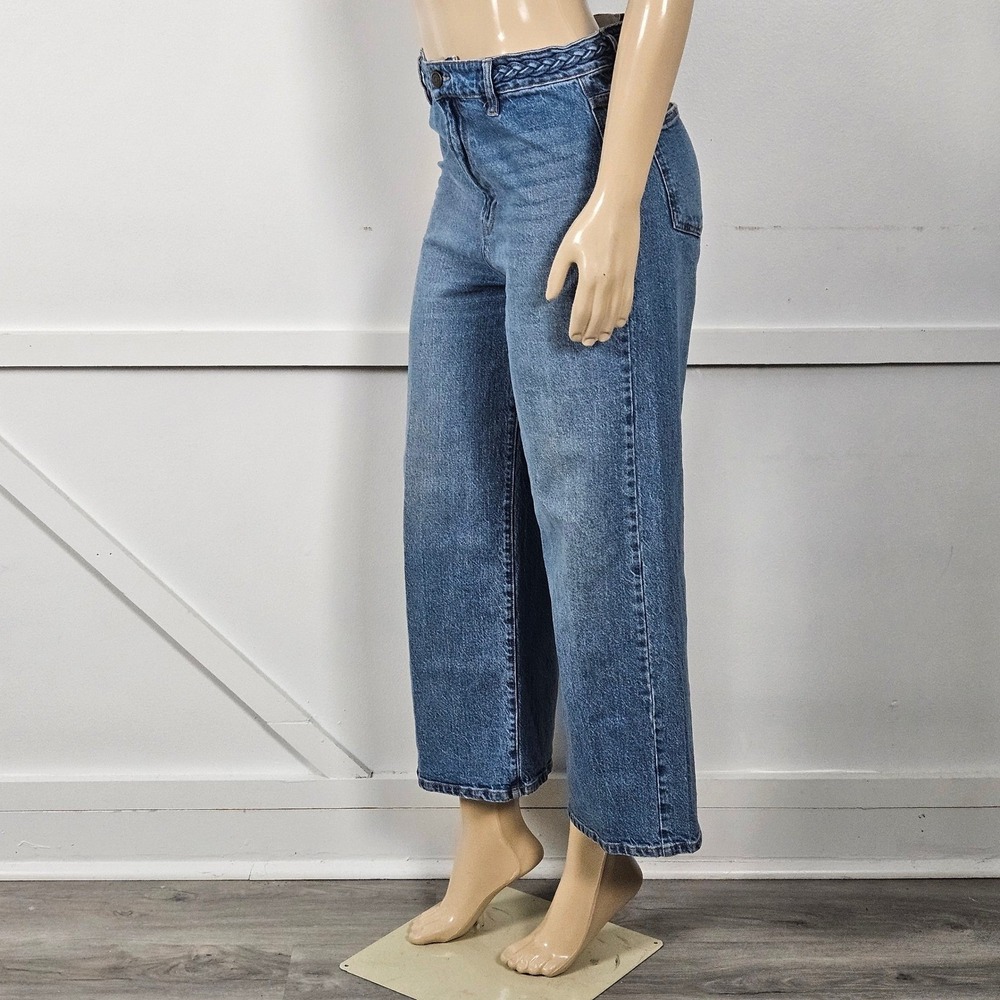 Habitual Womens Wide Leg Cropped Jeans Medium Wash Braided Waist 8/29 - Picture 3 of 6